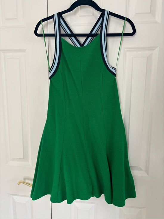 Daily Practice Dresses & Skirts - Green Sleeveless A-Line Dress with Striped Trim